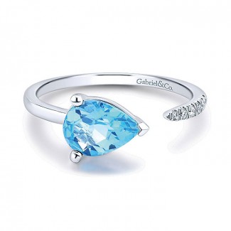14k White Gold Diamond Swiss Blue Topaz Fashion Ladies' Ring
