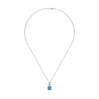 14k White Gold Diamond Swiss Blue Topaz Fashion Necklace