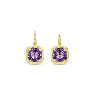 14k Yellow Gold Amethyst Drop Earrings