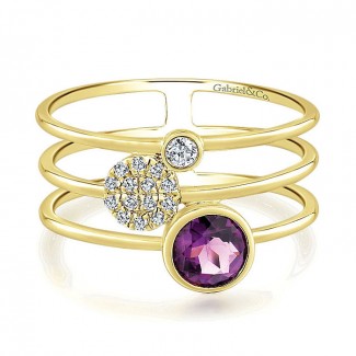 14k Yellow Gold Diamond Amethyst Fashion Ladies' Ring
