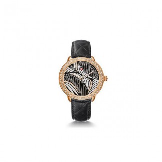 Serein 16 Diamond Rose Gold, Willow Diamond Dial Black Leather Watch