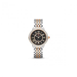 Serein 16 Diamond Two-Tone Rose Gold, Black Diamond Dial Watch