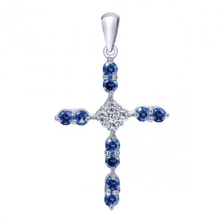 14k White Gold Diamond And Sapphire Cross Cross Pendant