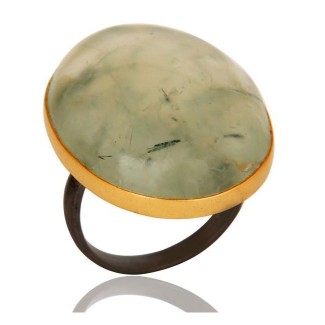 Oval Prehnite Ring In Mixed Metal