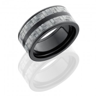 Lashbrook Zirconium 10mm Flat Band With 2 Stripes Of 3mm Silver Carbon Fiber ZC10F23/SILVERCF