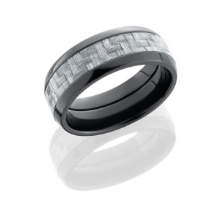 Lashbrook Zirconium 8mm Domed Band With 4mm Silver Carbon Fiber Inlay ZC8D14/SILVERCF