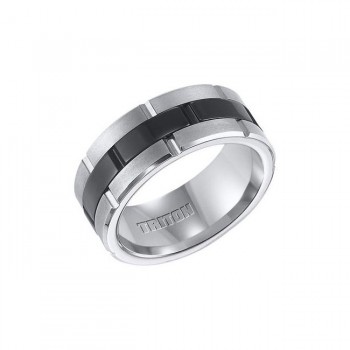 Triton Black And White Tungsten Carbide Comfort Fit Band 11-01-4321