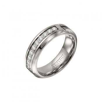 Triton 7mm Titanium Bevel Edge Brush Finish Diamond Wedding Band 22-3306
