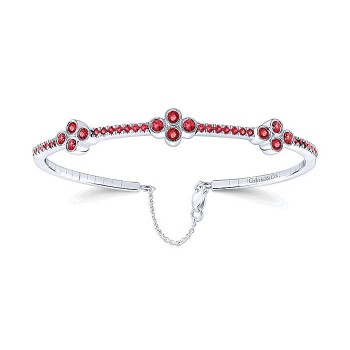 14k White Gold Diamond And Ruby Bangle