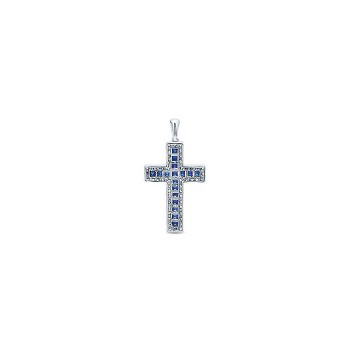 14k White Gold Diamond And Sapphire Cross Pendant