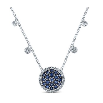14k White Gold Diamond And Sapphire Fashion Necklace