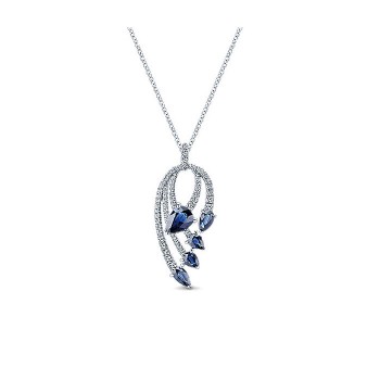 14k White Gold Diamond And Sapphire Fashion Necklace