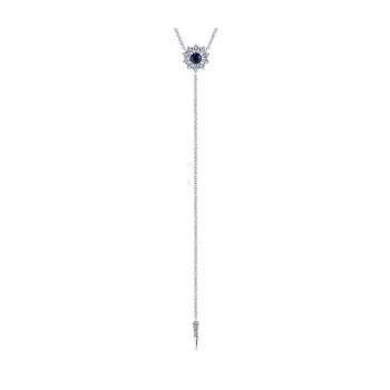 14k White Gold Diamond And Sapphire Y Knots Necklace