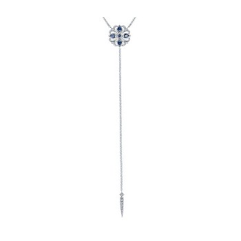 14k White Gold Diamond And Sapphire Y Knots Necklace