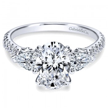 14K White Gold Diamond 3 Stones 14K White Gold Engagement Ring ER9048W44Jj
