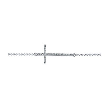 14k White Gold Diamond Cross Bracelet