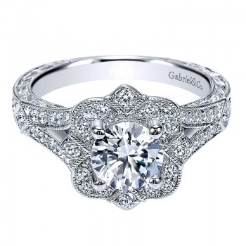 Engagement Ring 14k White Gold Diamond Halo