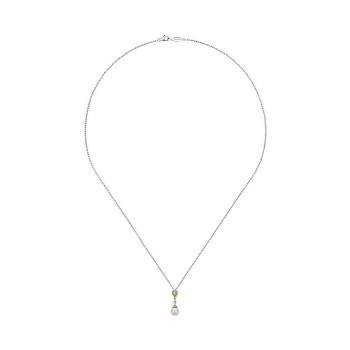14k White Gold Diamond Pearl Fashion Necklace