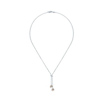 14k White Gold Diamond Pearl Lariat Necklace