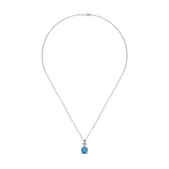 14k White Gold Diamond Swiss Blue Topaz Fashion Necklace