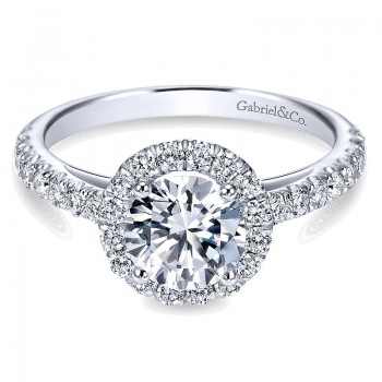 14K White Gold Round Diamond Halo With Pave Shank 14K White Gold Engagement Ring ER7261W44Jj
