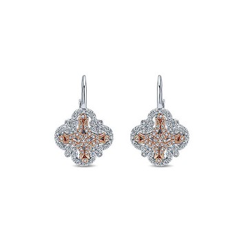 14k White/pink Gold Diamond Drop Earrings
