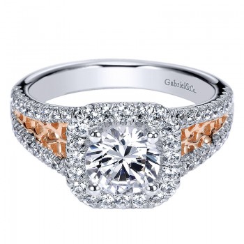Engagement Ring 14k White/pink Gold Diamond Halo