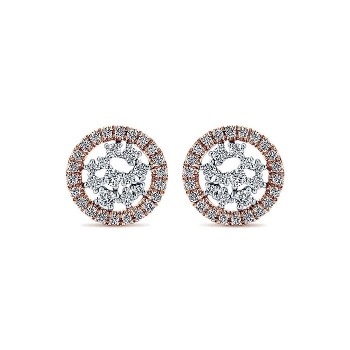 14k White/pink Gold Diamond Stud Earrings