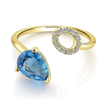 14k Yellow Gold Diamond Swiss Blue Topaz Fashion Ladies' Ring