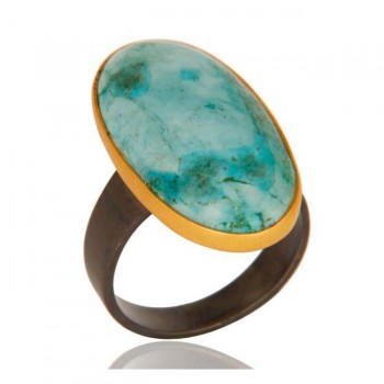 Large Oval Turquoise Ring In Mixed Metals